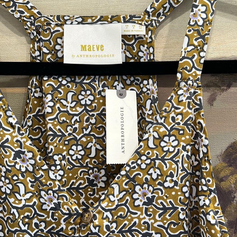 MAEVE Anthropologie NWT Floral Patterned Top in Mustard, Purple & White SIZE 2 - Picture 8 of 12